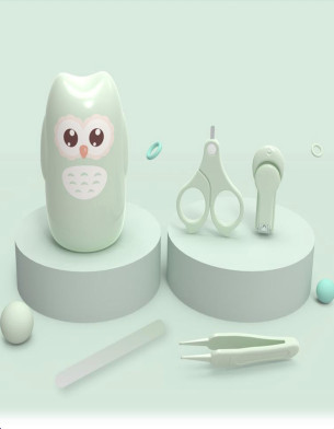 High Quality Baby Manicure Pedicure Kit Nail Clipper Scissor Tweezer File Bear Nasal Aspirator for Newborn Infant Toddler Mint Green